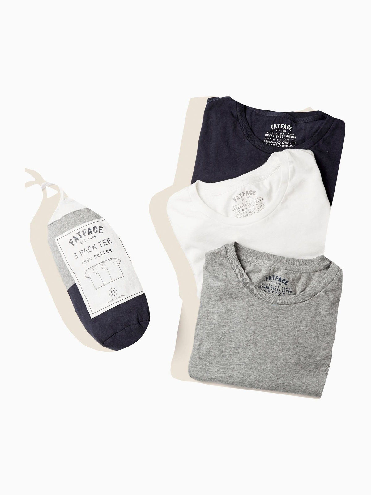 Navy Blue/White/Grey Mens T-Shirts 3 Pack