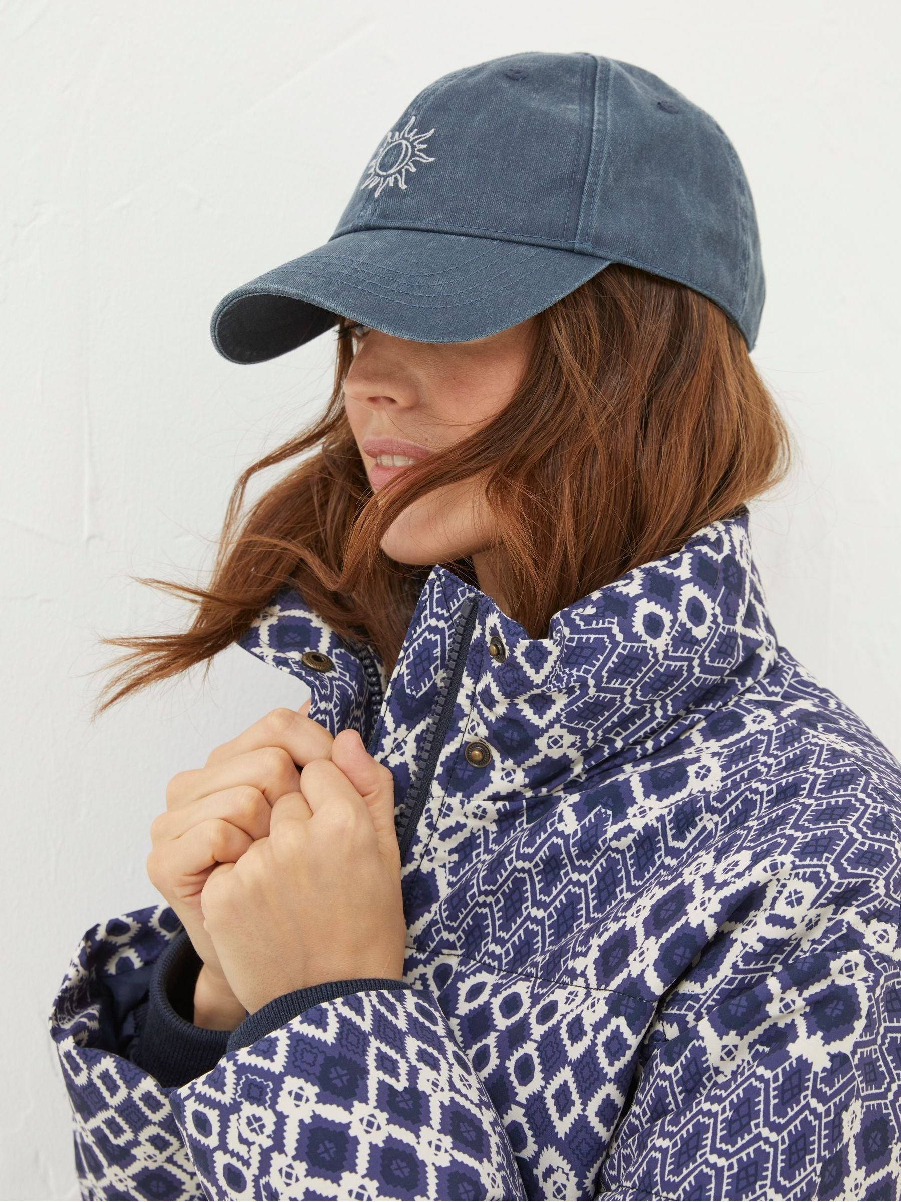 Blue Embroidered Sun Cap