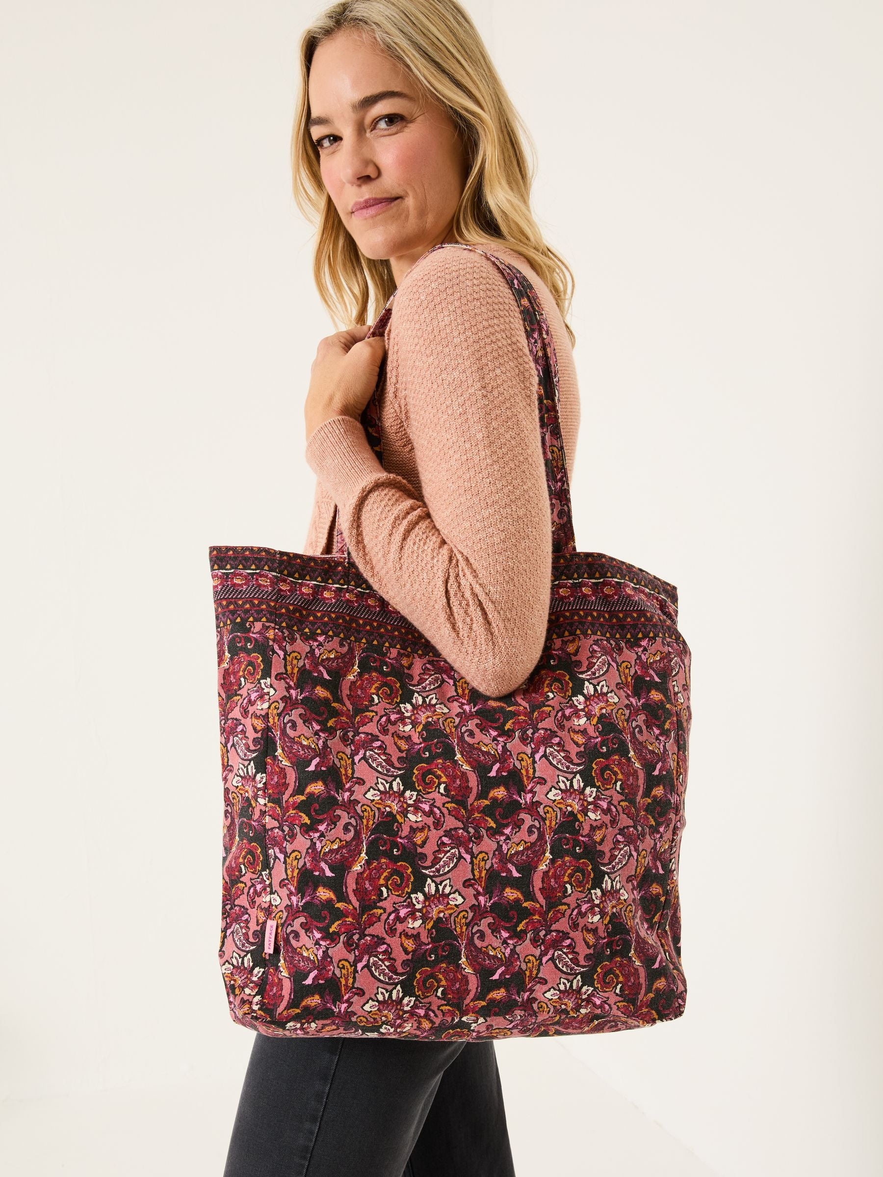 Dark Pink 100% Cotton Reversible Tote Bag