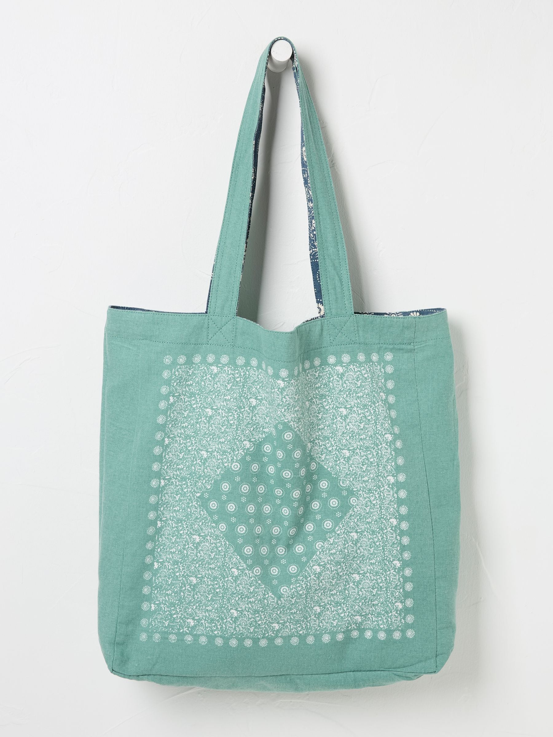 Navy Blue 100% Cotton Reversible Tote Bag