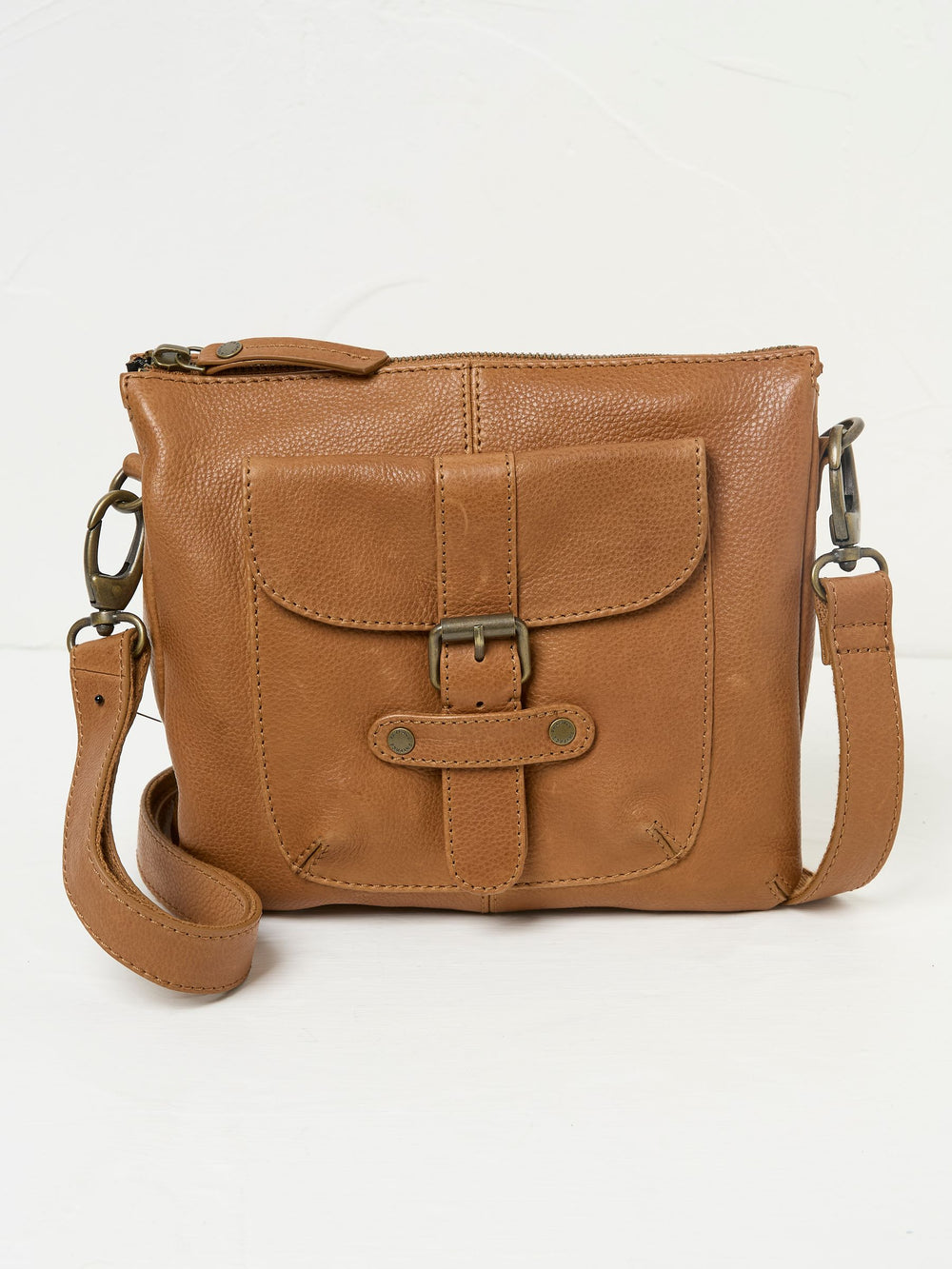 Libby Tan Brown Buckle Crossbody Bag