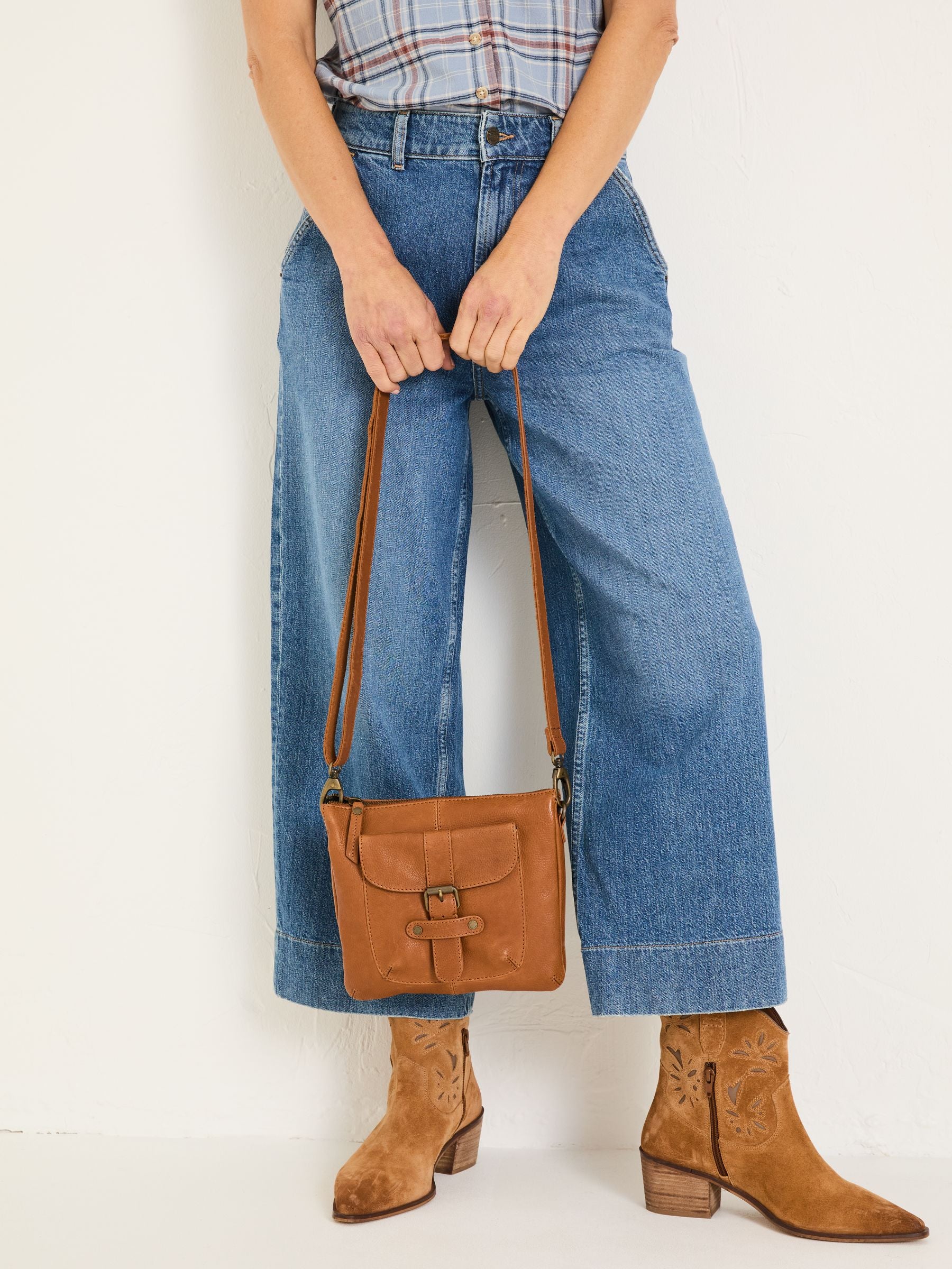 Libby Tan Brown Buckle Crossbody Bag