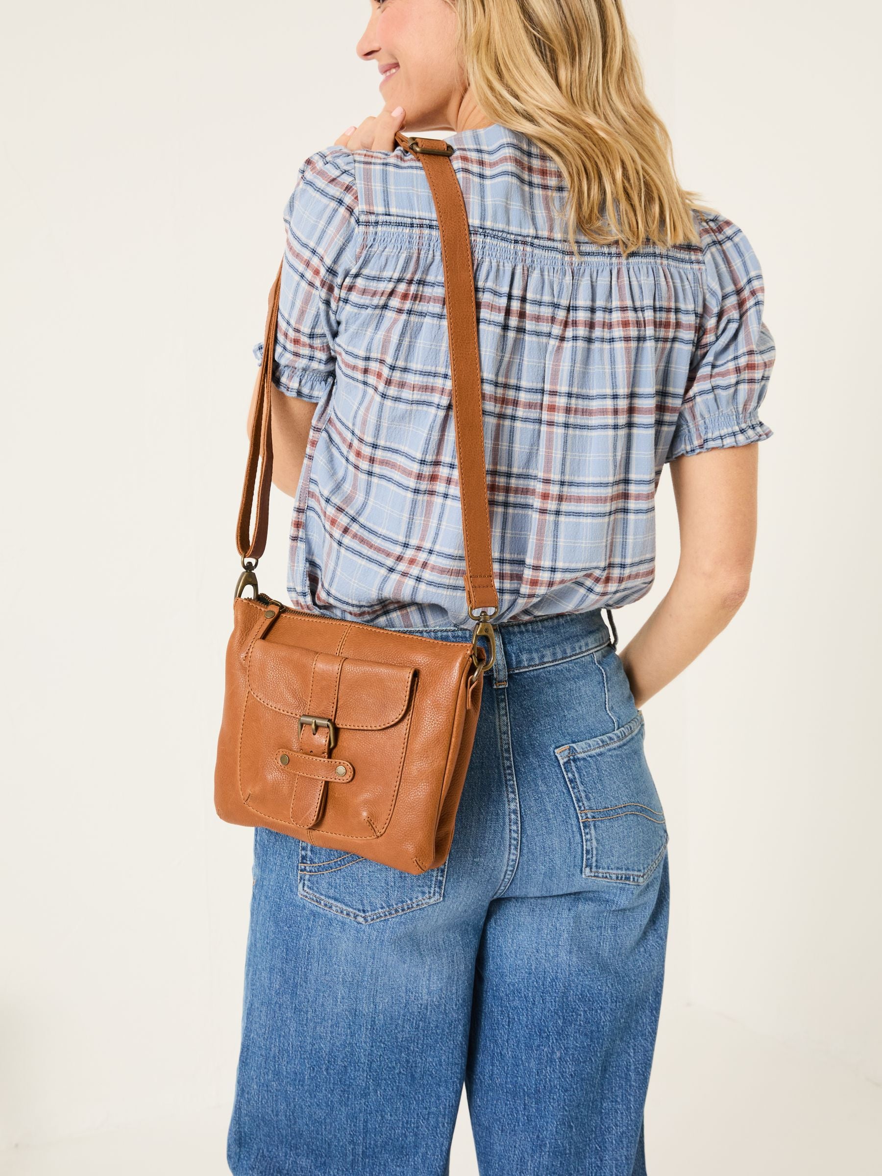 Libby Tan Brown Buckle Crossbody Bag