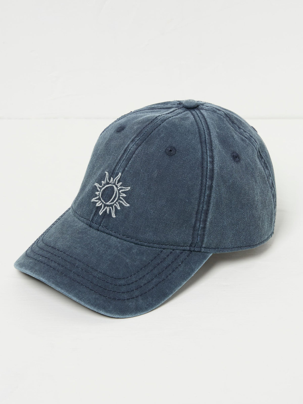 Blue Embroidered Sun 100% Cotton Cap
