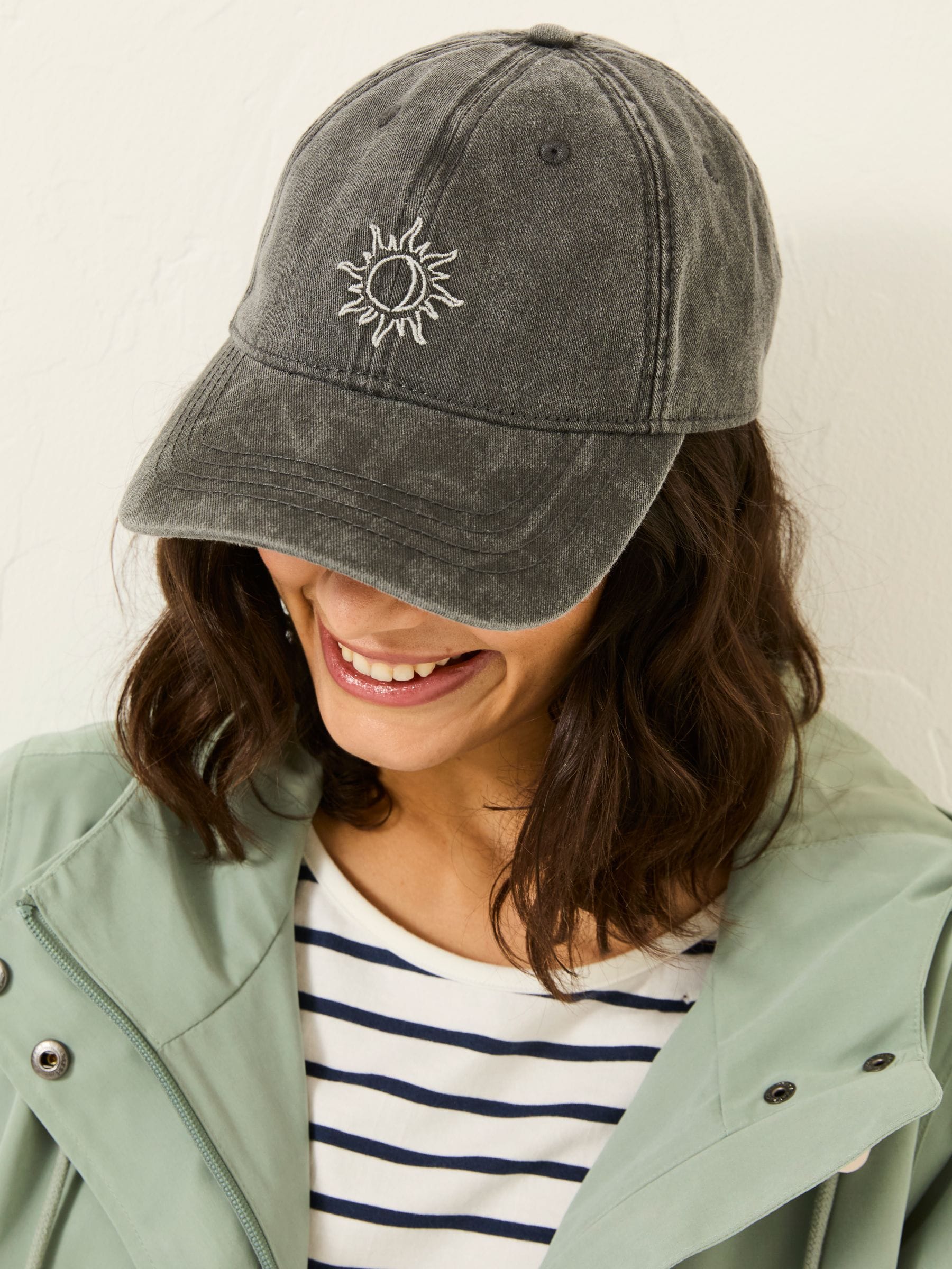 Grey Embroidered Sun 100% Cotton Cap