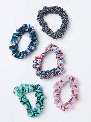 Navy Wonderment Print Scrunchies 5 Pack
