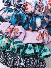 Navy Wonderment Print Scrunchies 5 Pack