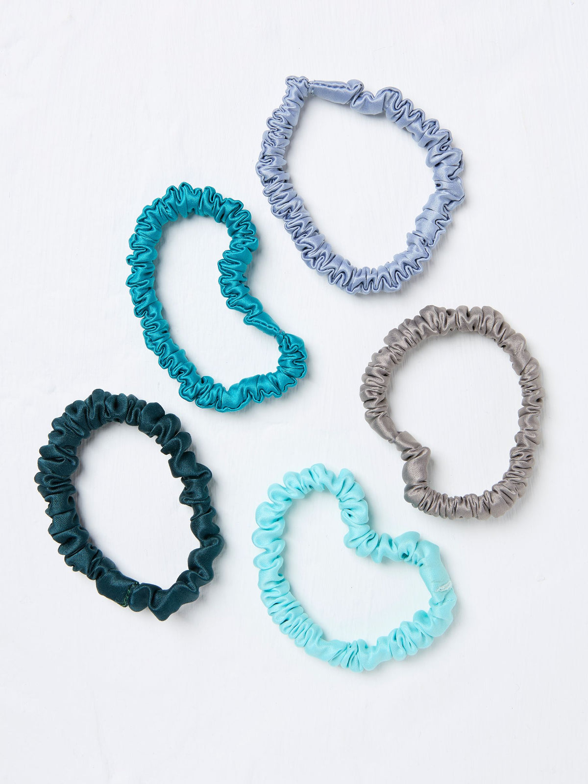 Blue Plain Satin Scrunchies 5 Pack