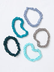 Blue Plain Satin Scrunchies 5 Pack