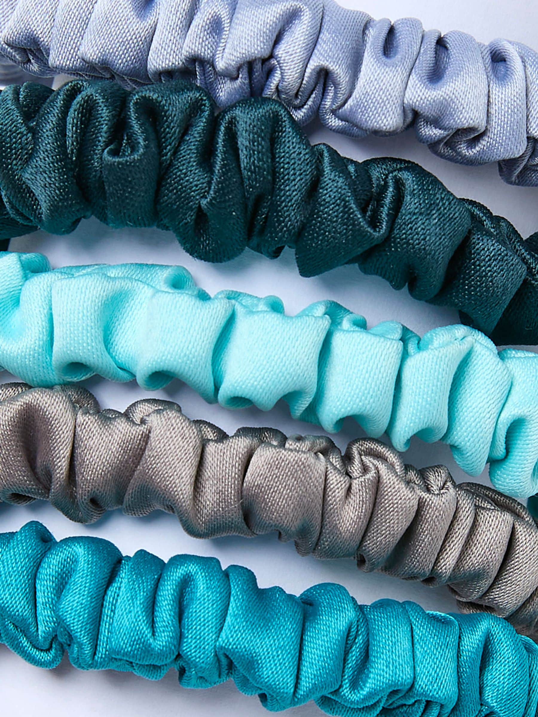 Blue Plain Satin Scrunchies 5 Pack