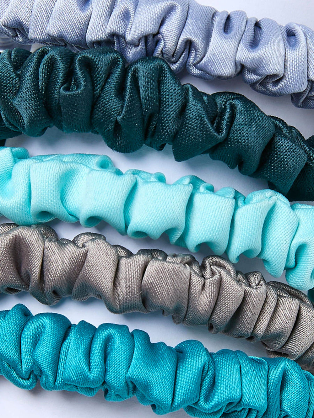 Blue Plain Satin Scrunchies 5 Pack