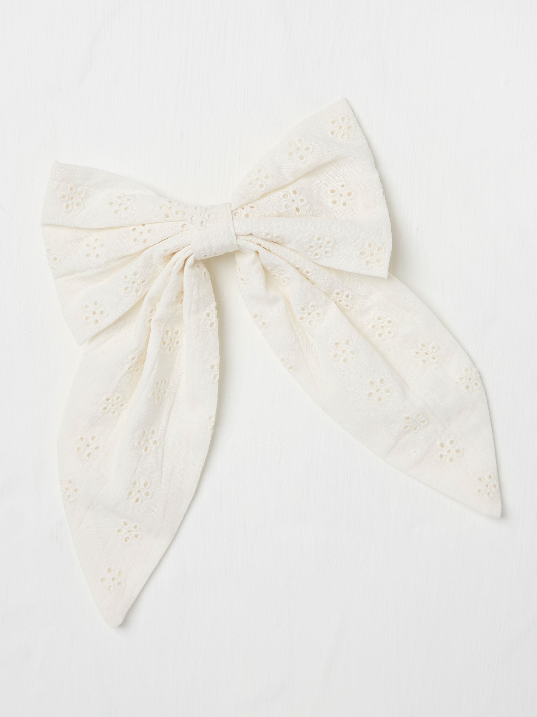 Ivory 100% Cotton Broderie Detail Hair Bow