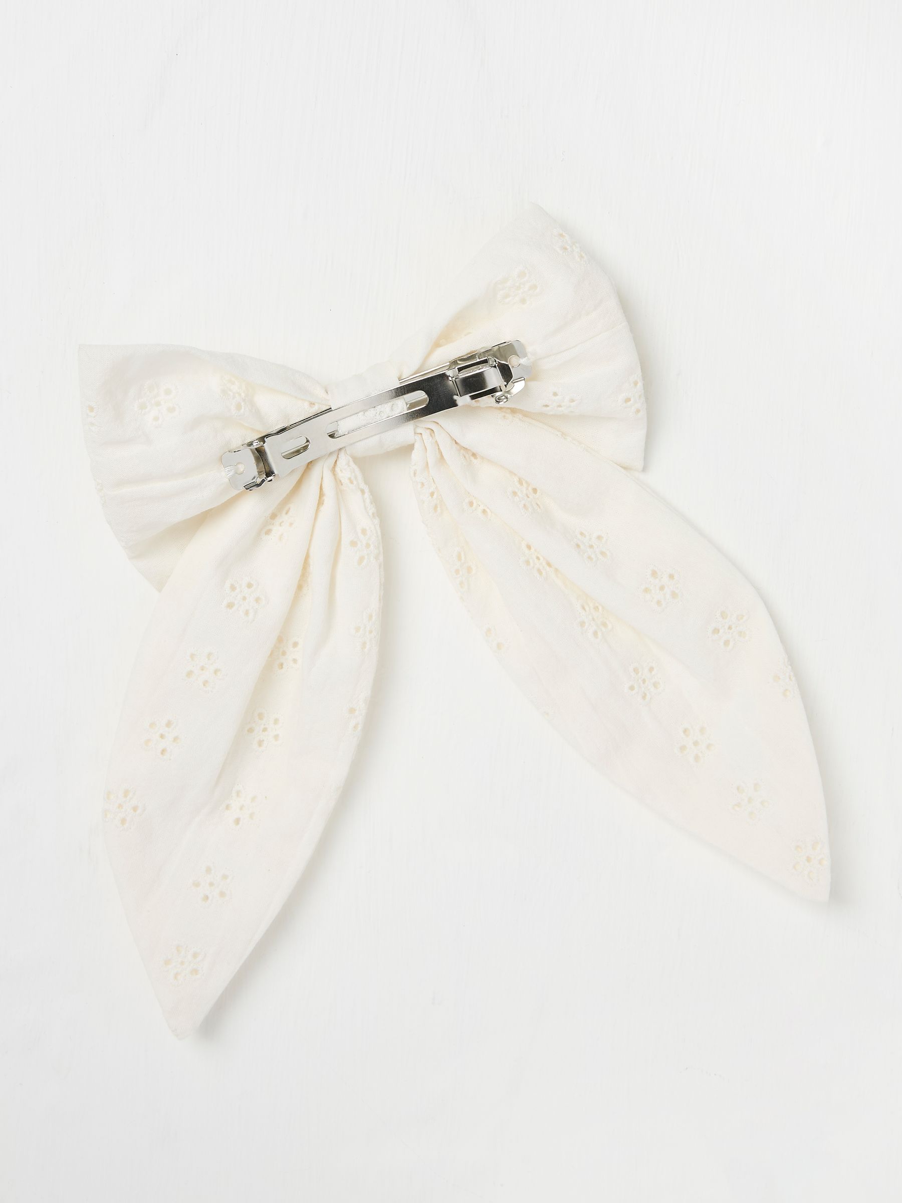 Ivory 100% Cotton Broderie Detail Hair Bow