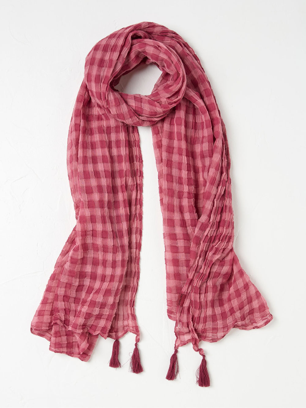 Pink 100% Cotton Gingham Lightweight Scarf