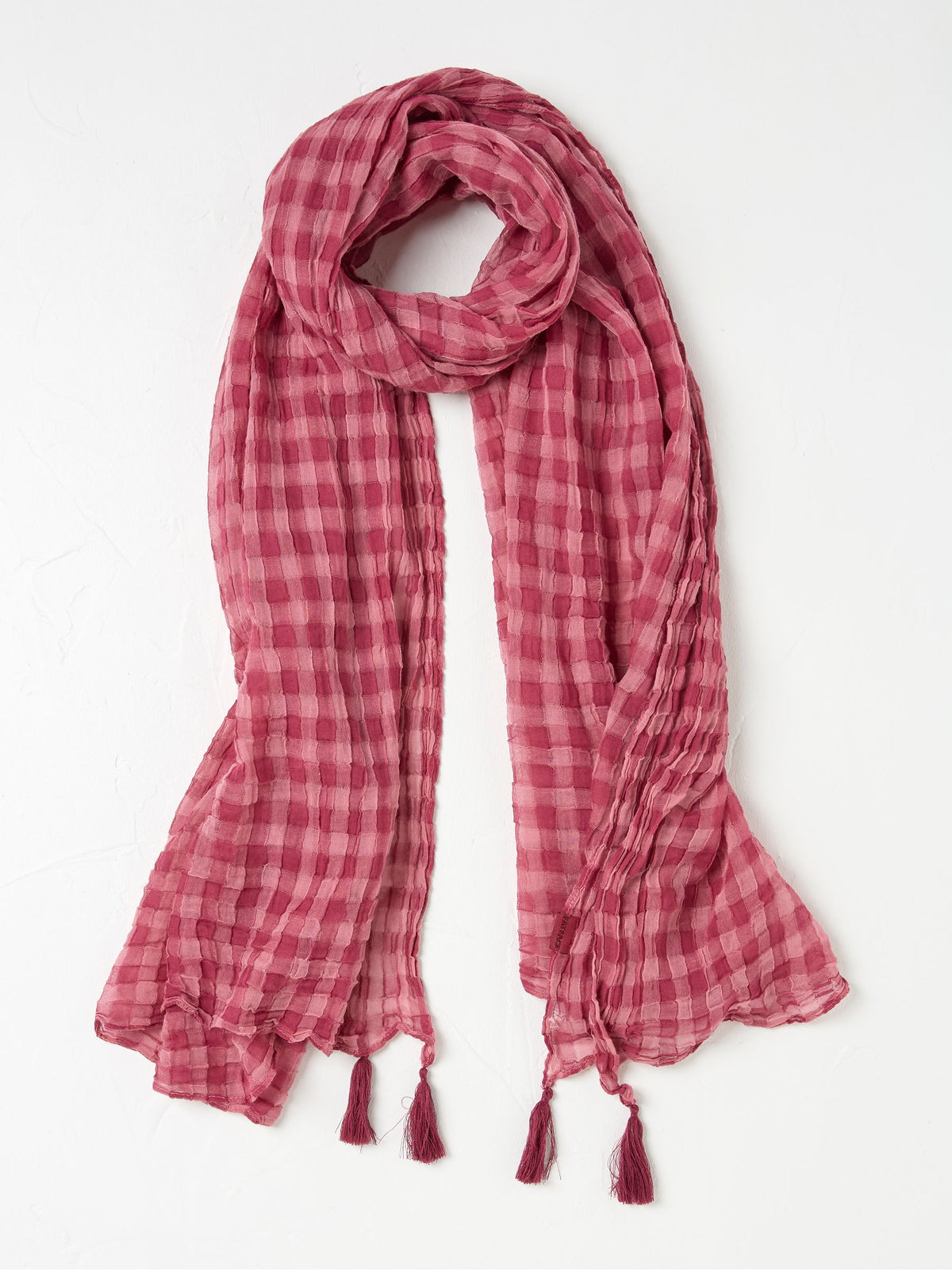 Pink 100% Cotton Gingham Lightweight Scarf