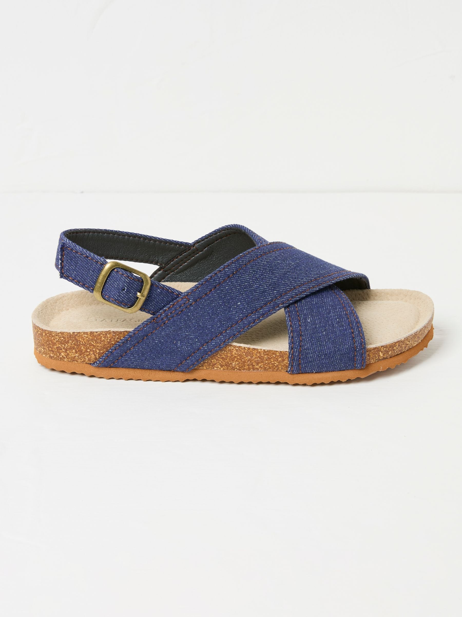 Denim Crossover Strap Footbed Sandal