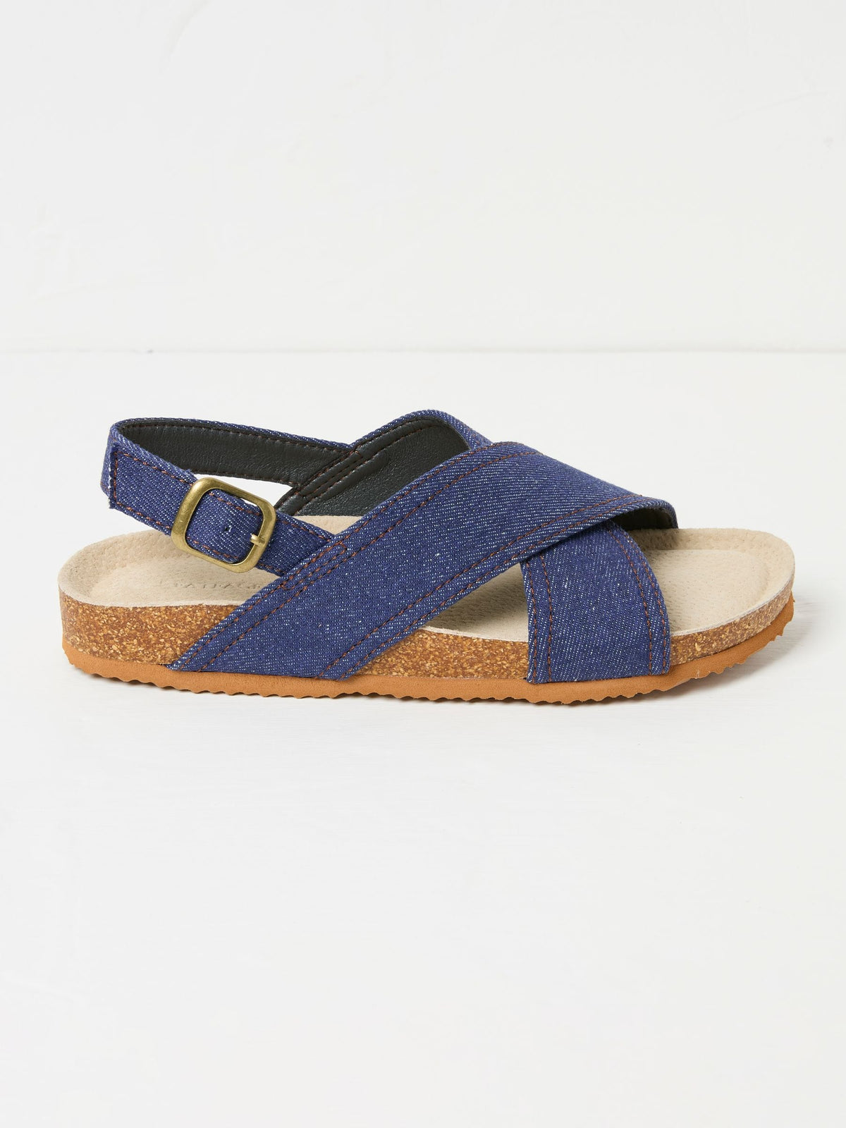 Denim Crossover Strap Footbed Sandal