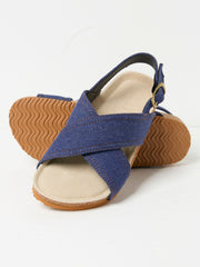Denim Crossover Strap Footbed Sandal