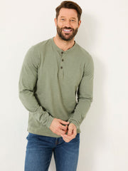 Woodside Dusky Green Long Sleeve Henley T Shirt