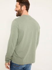 Woodside Dusky Green Long Sleeve Henley T Shirt