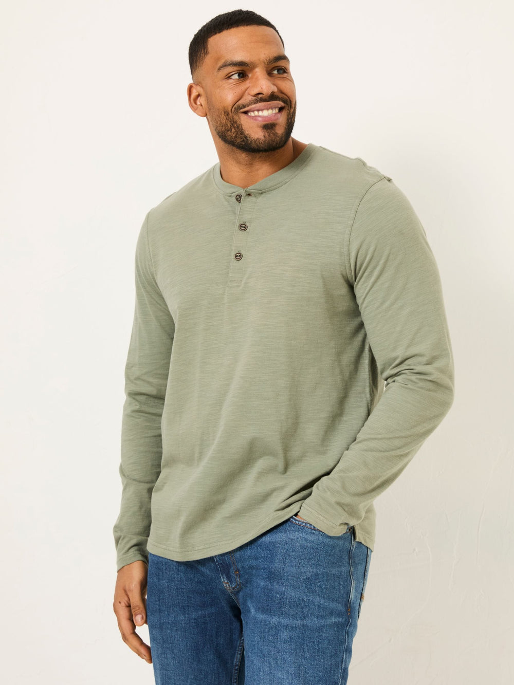 Woodside Dusky Green Long Sleeve Henley T Shirt
