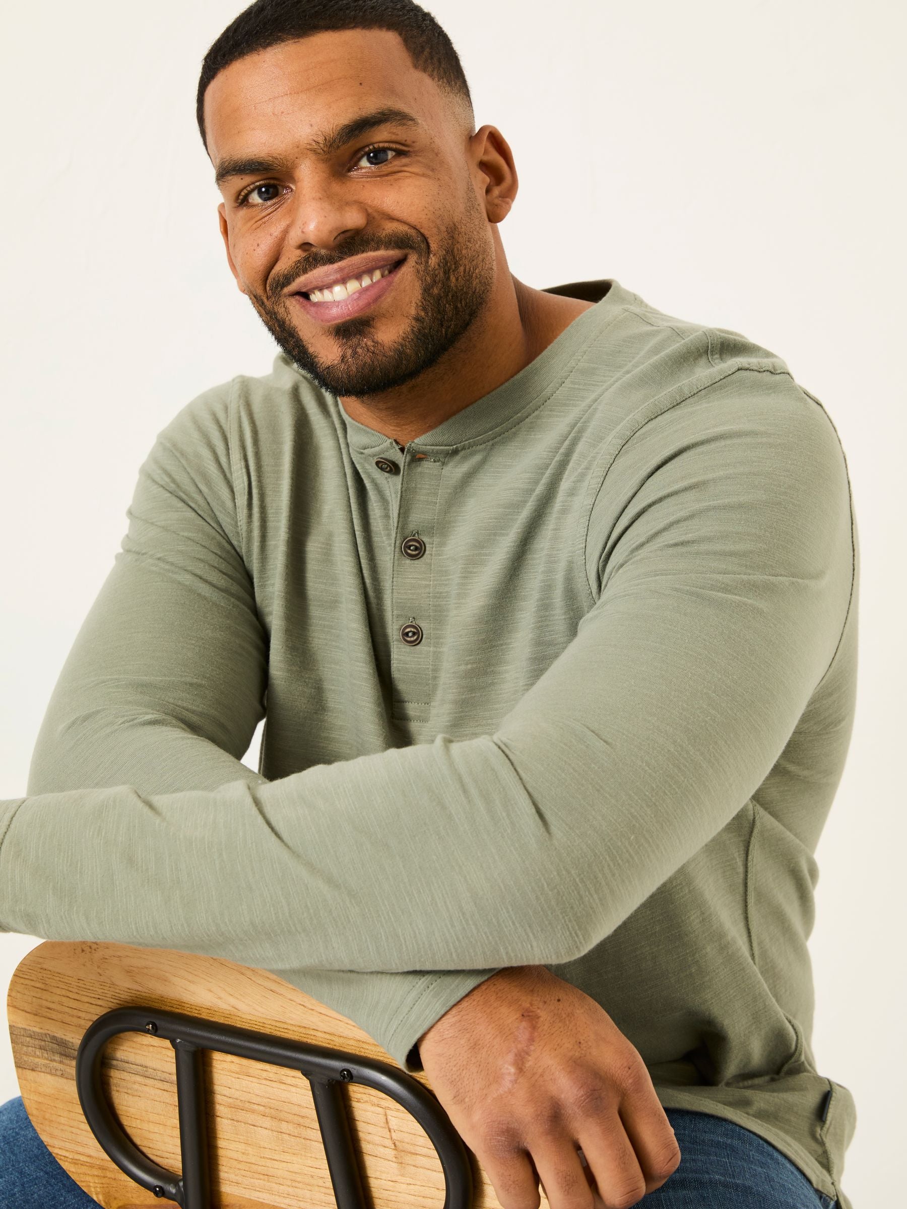 Woodside Dusky Green Long Sleeve Henley T Shirt