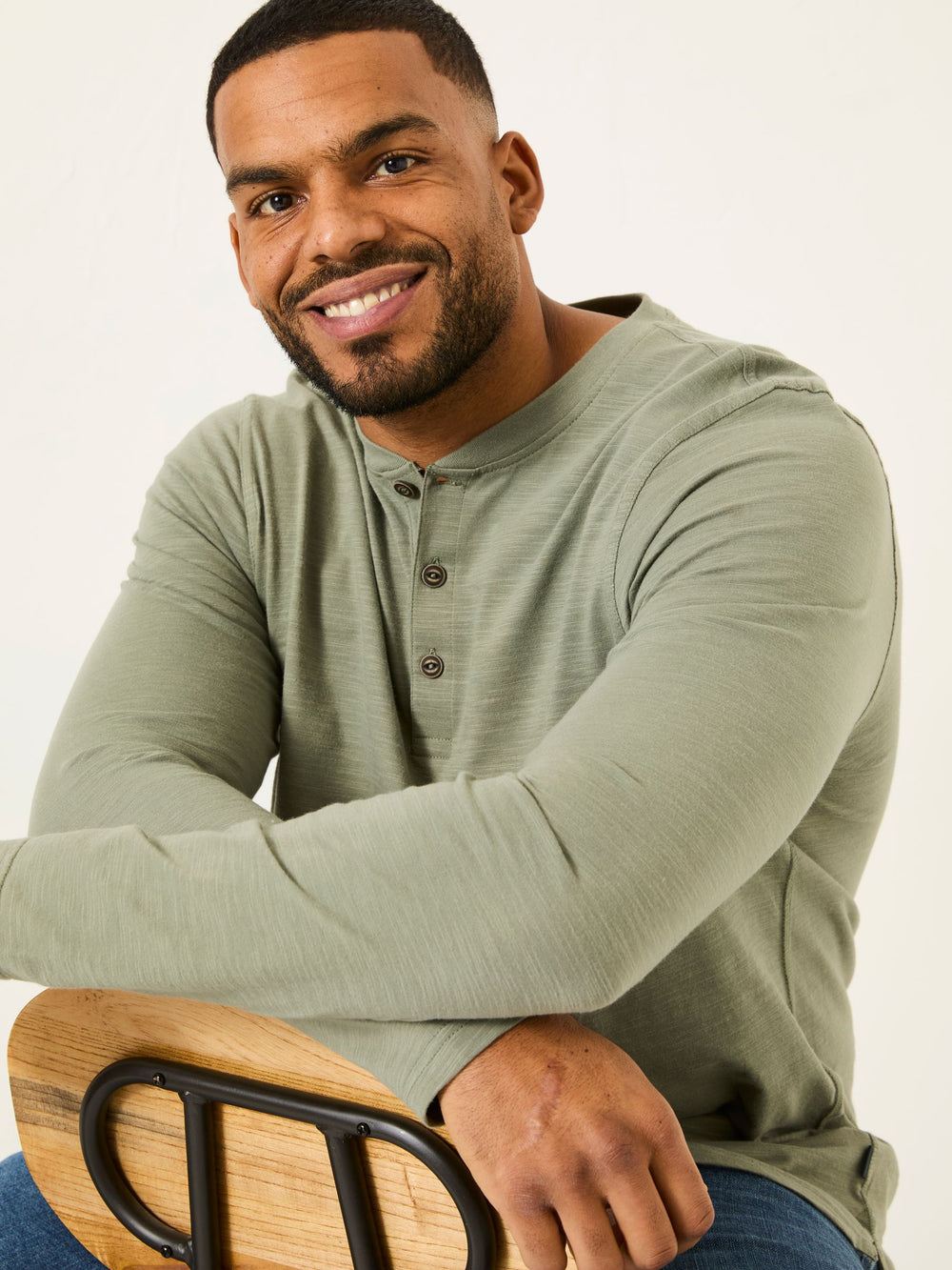 Woodside Dusky Green Long Sleeve Henley T Shirt