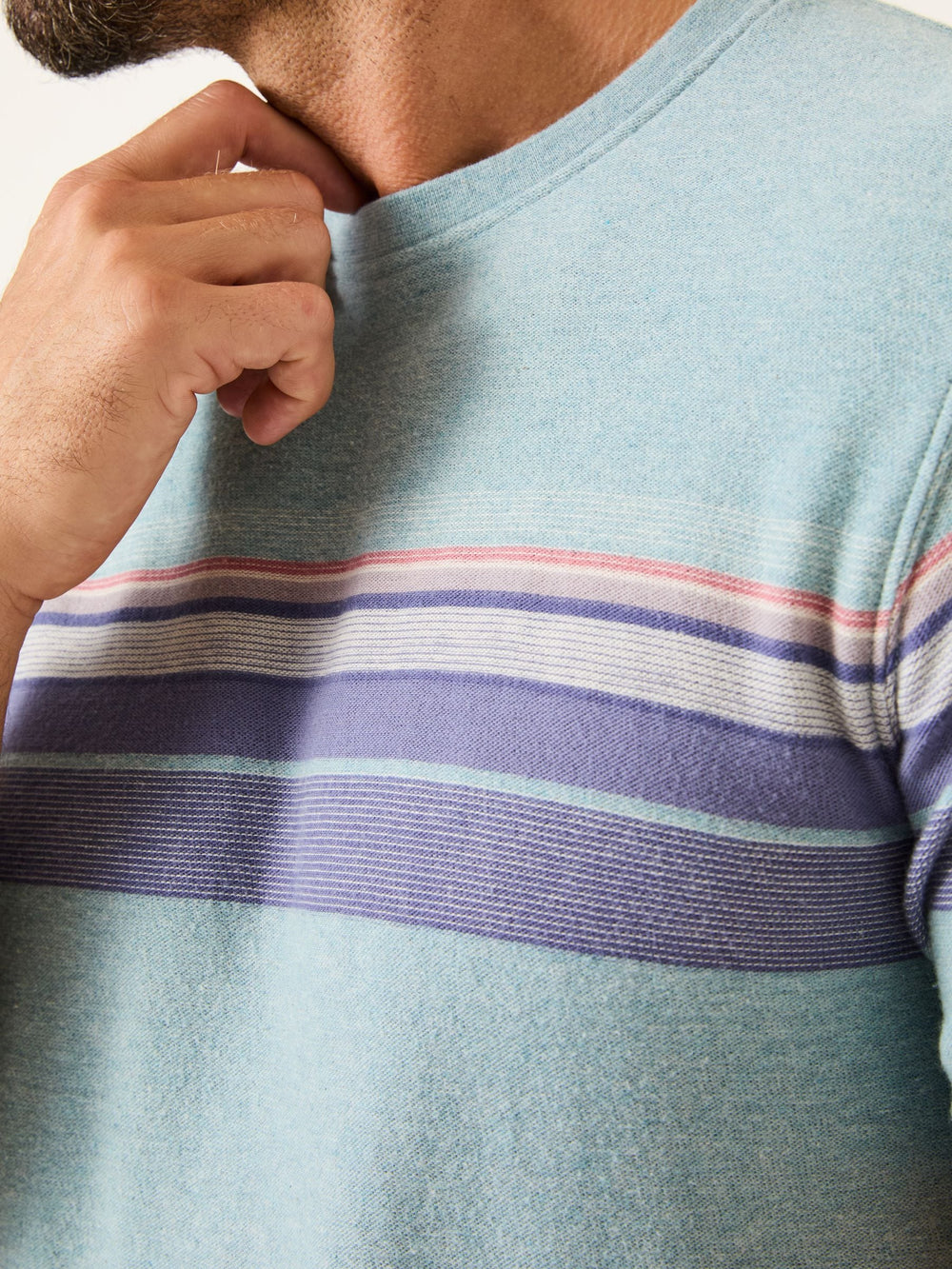 Light Blue Jacquard Chest Stripe T Shirt