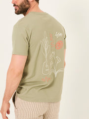Light Green Embroidered Abstract Plants 100% Cotton T-Shirt