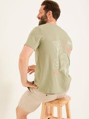 Light Green Embroidered Abstract Plants 100% Cotton T-Shirt