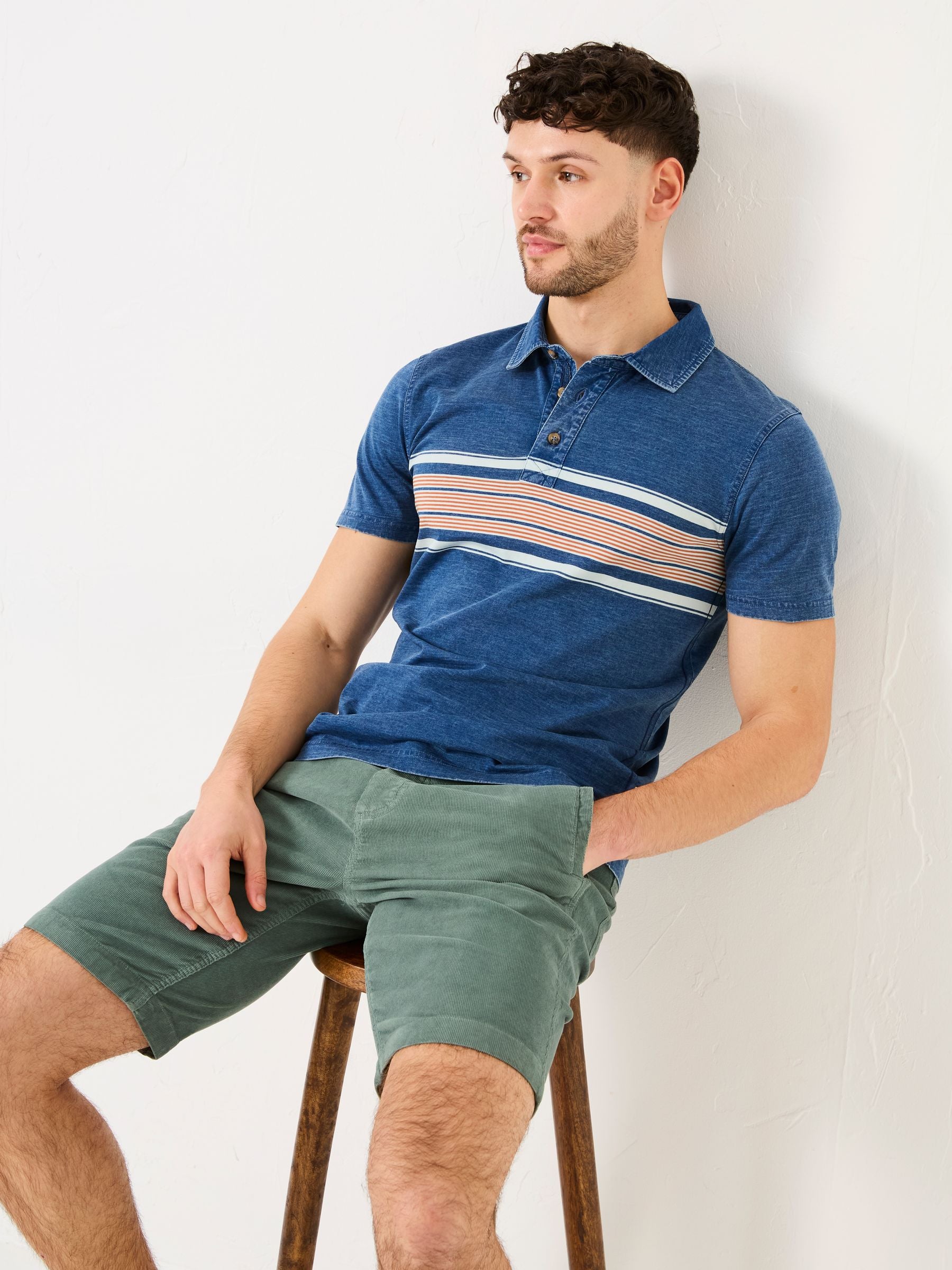 Indigo Blue Short Sleeve Chest Stripe Polo
