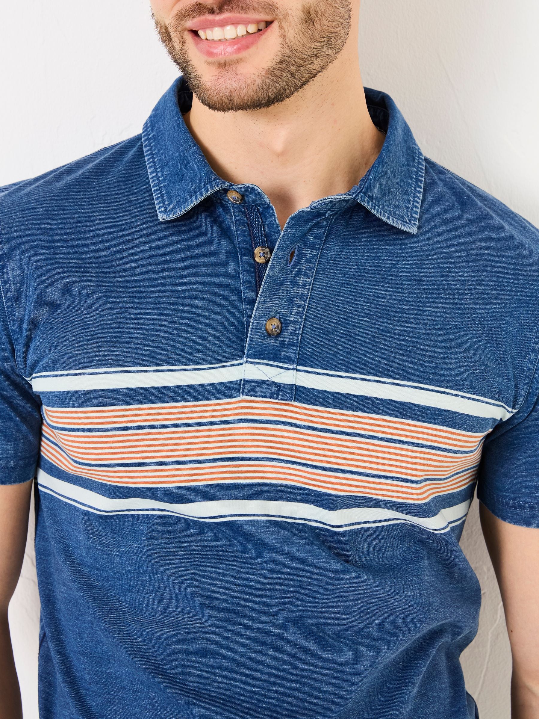 Indigo Blue Short Sleeve Chest Stripe Polo