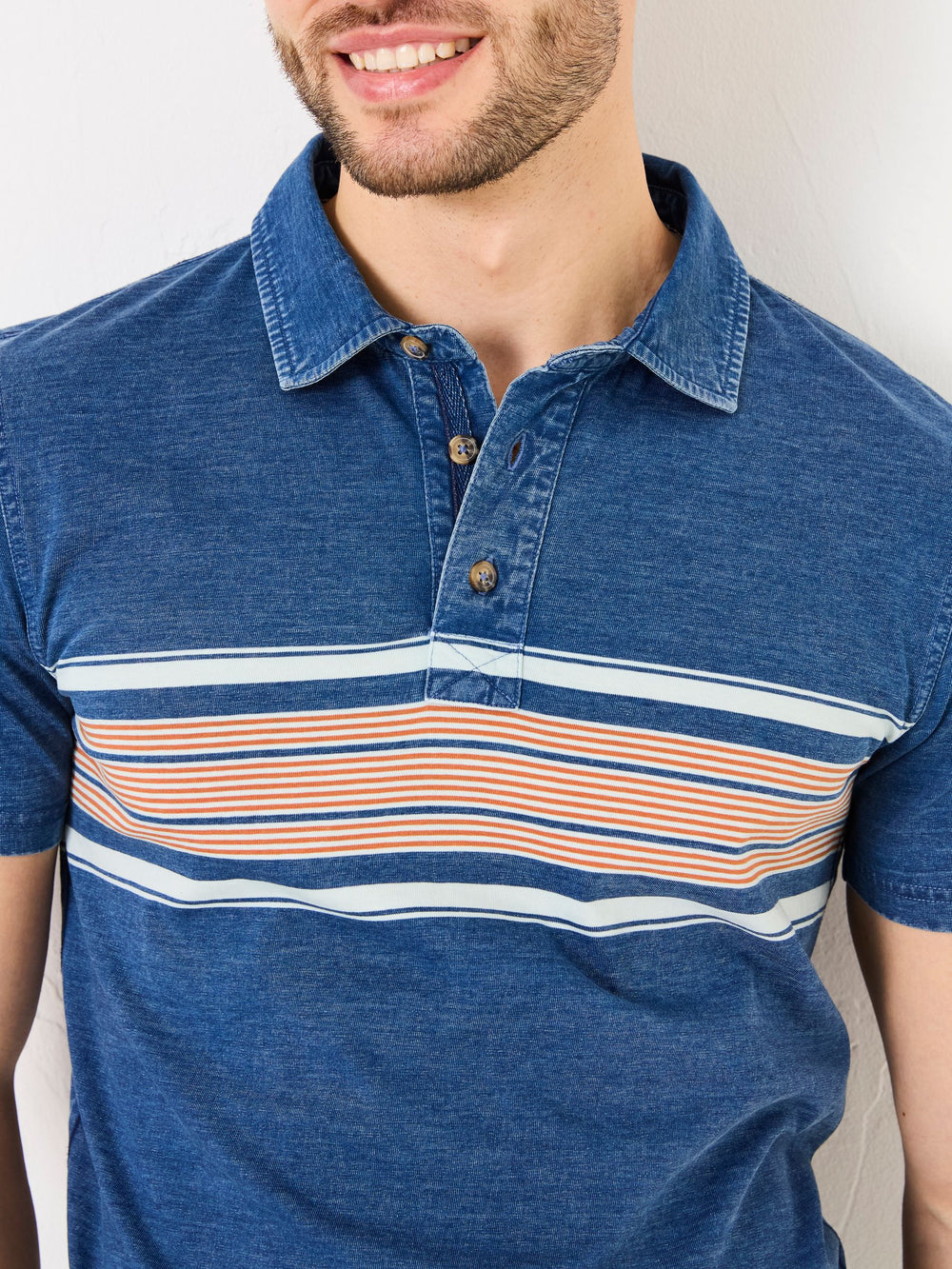Indigo Blue Short Sleeve Chest Stripe Polo