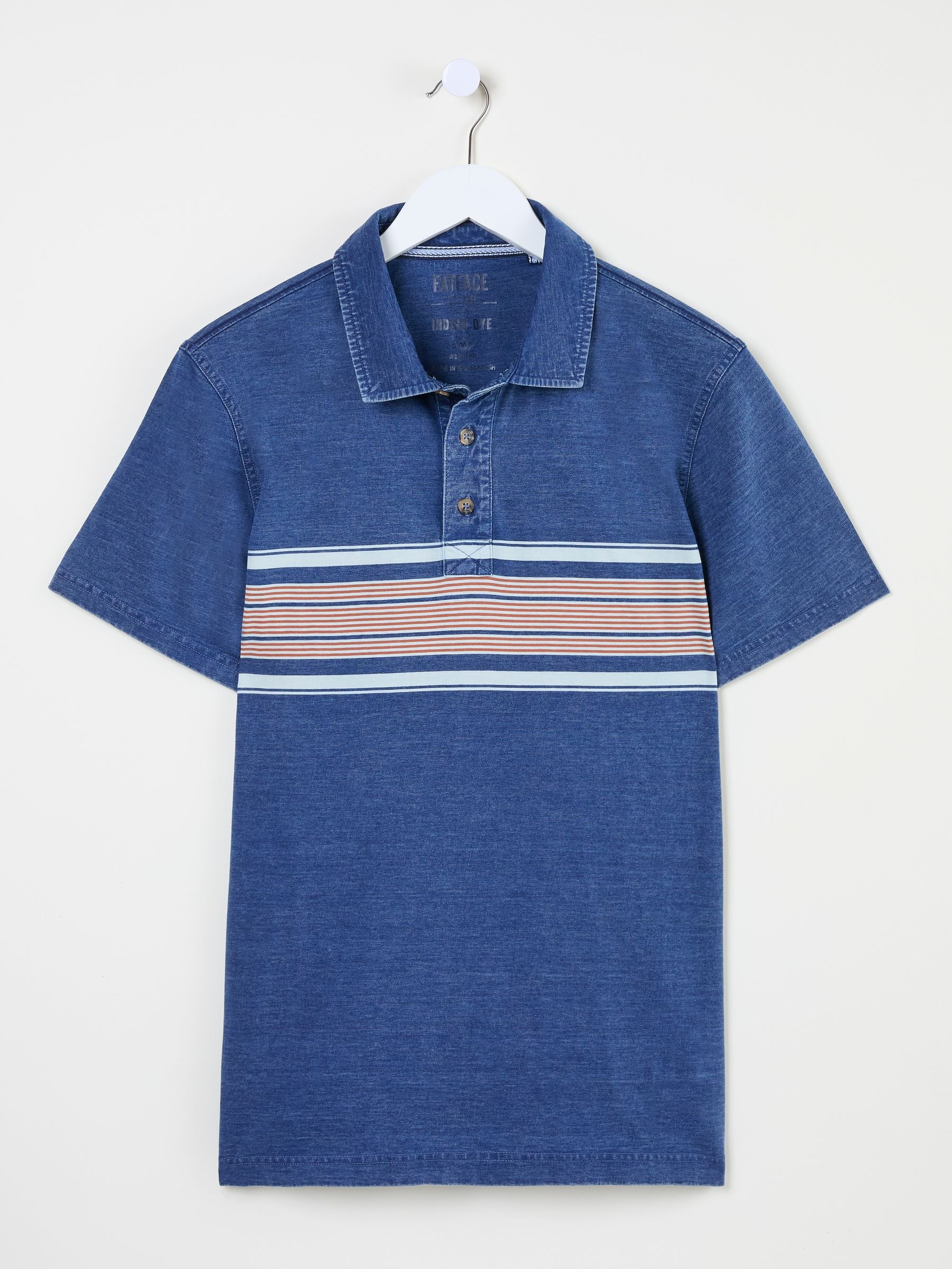 Indigo Blue Short Sleeve Chest Stripe Polo
