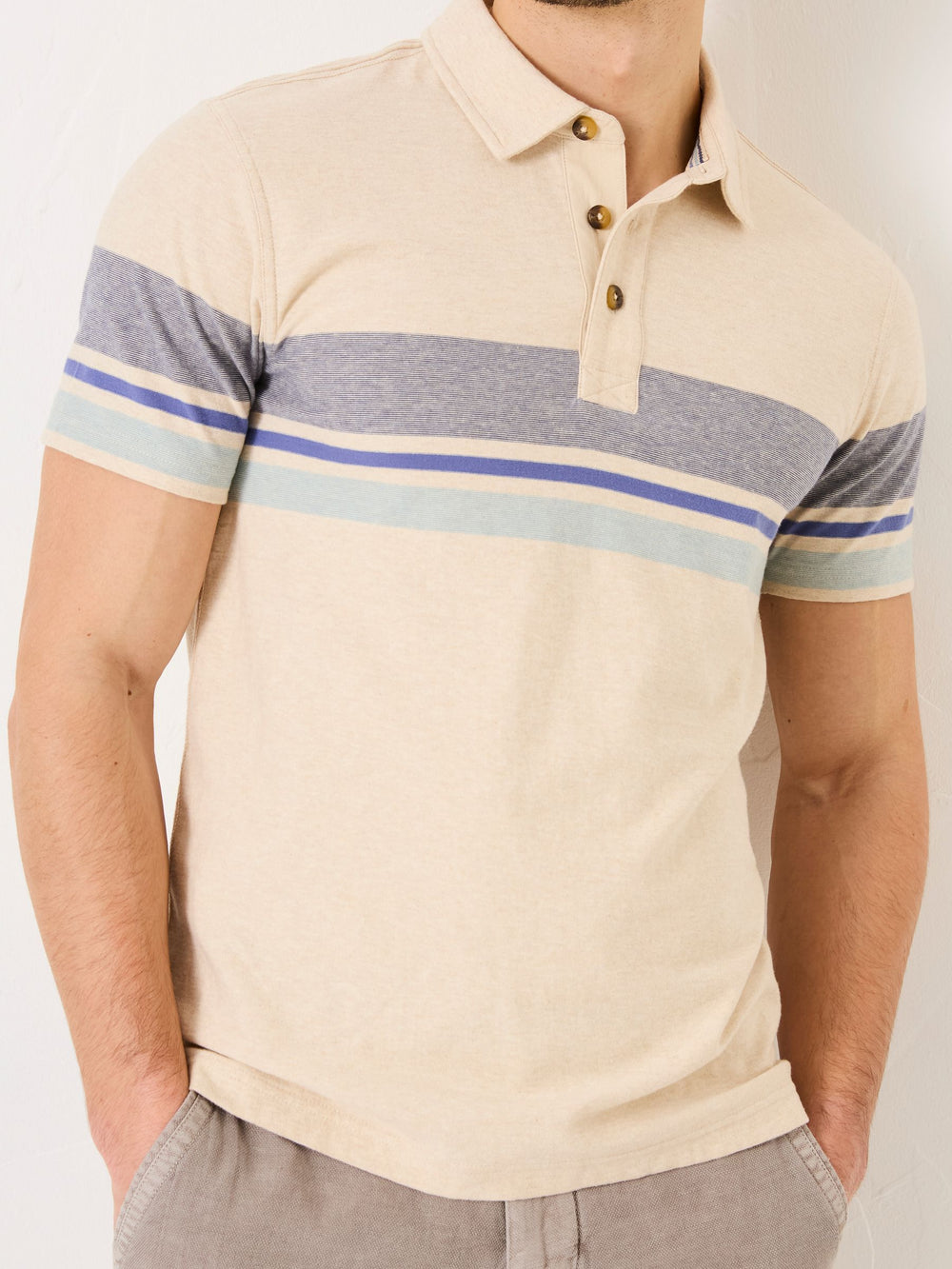 Natural Short Sleeve Chest Stripe Polo