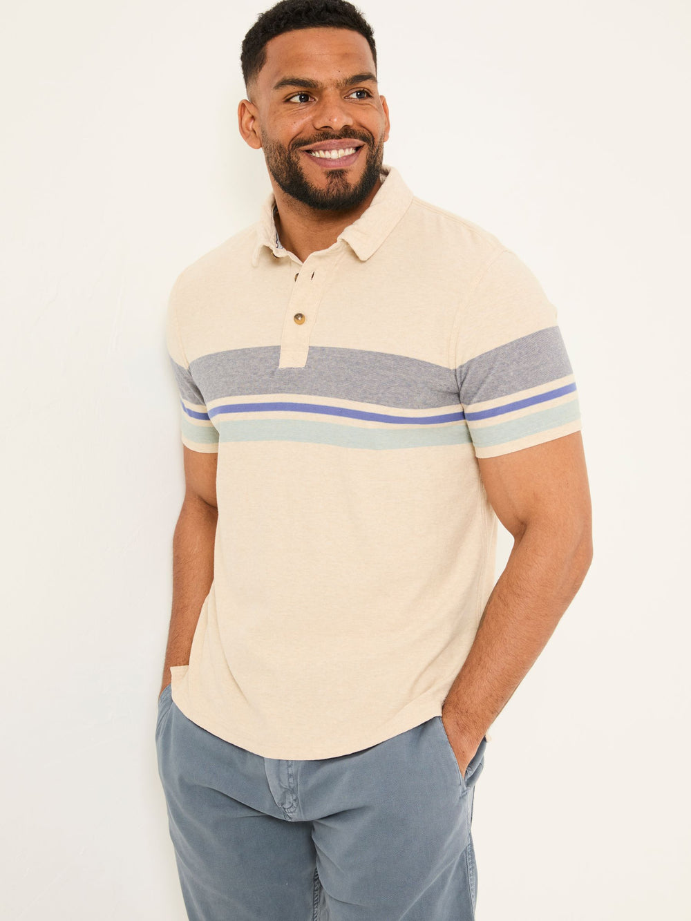 Natural Short Sleeve Chest Stripe Polo