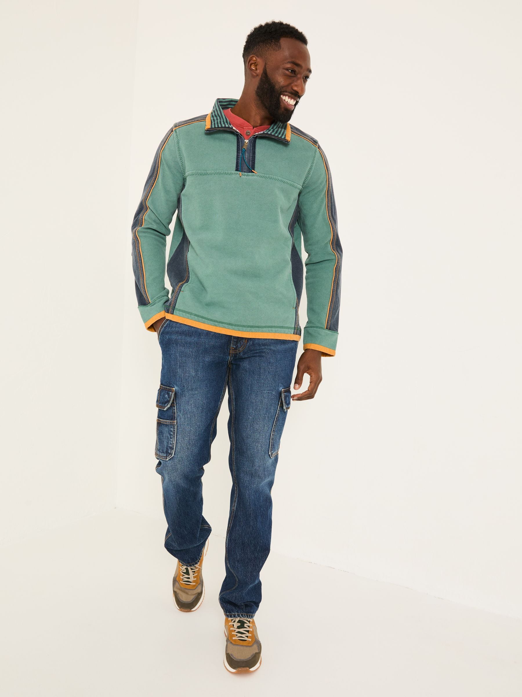Light Teal 100% Cotton Airlie Panel Quarter Zip Sweat Top