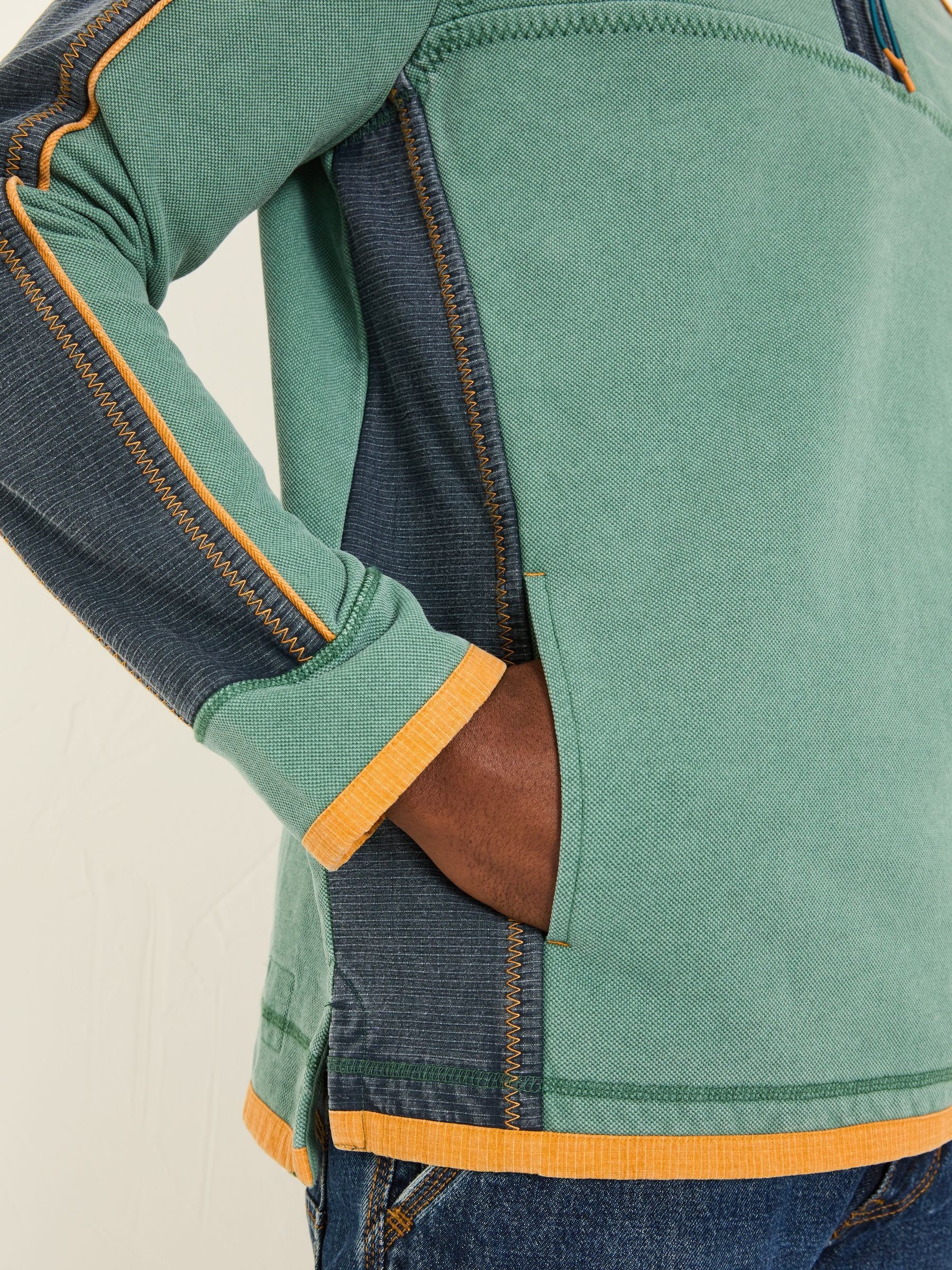 Light Teal 100% Cotton Airlie Panel Quarter Zip Sweat Top