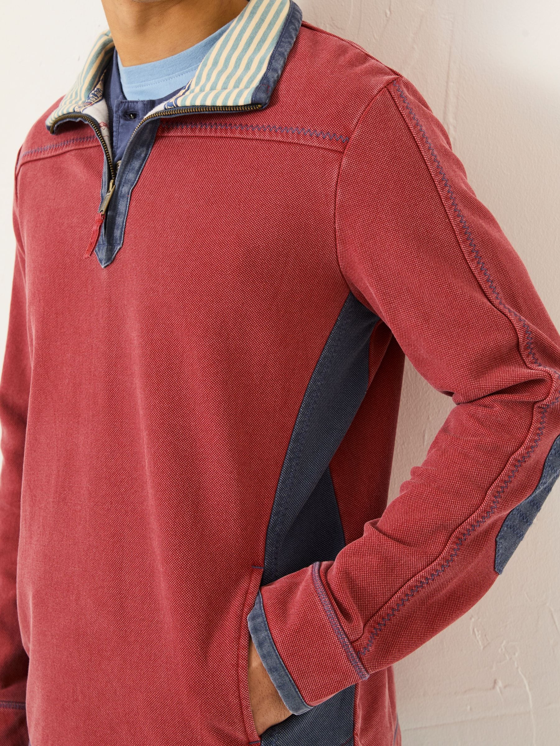 Red 100% Cotton Airlie Panel Quarter Zip Sweat Top