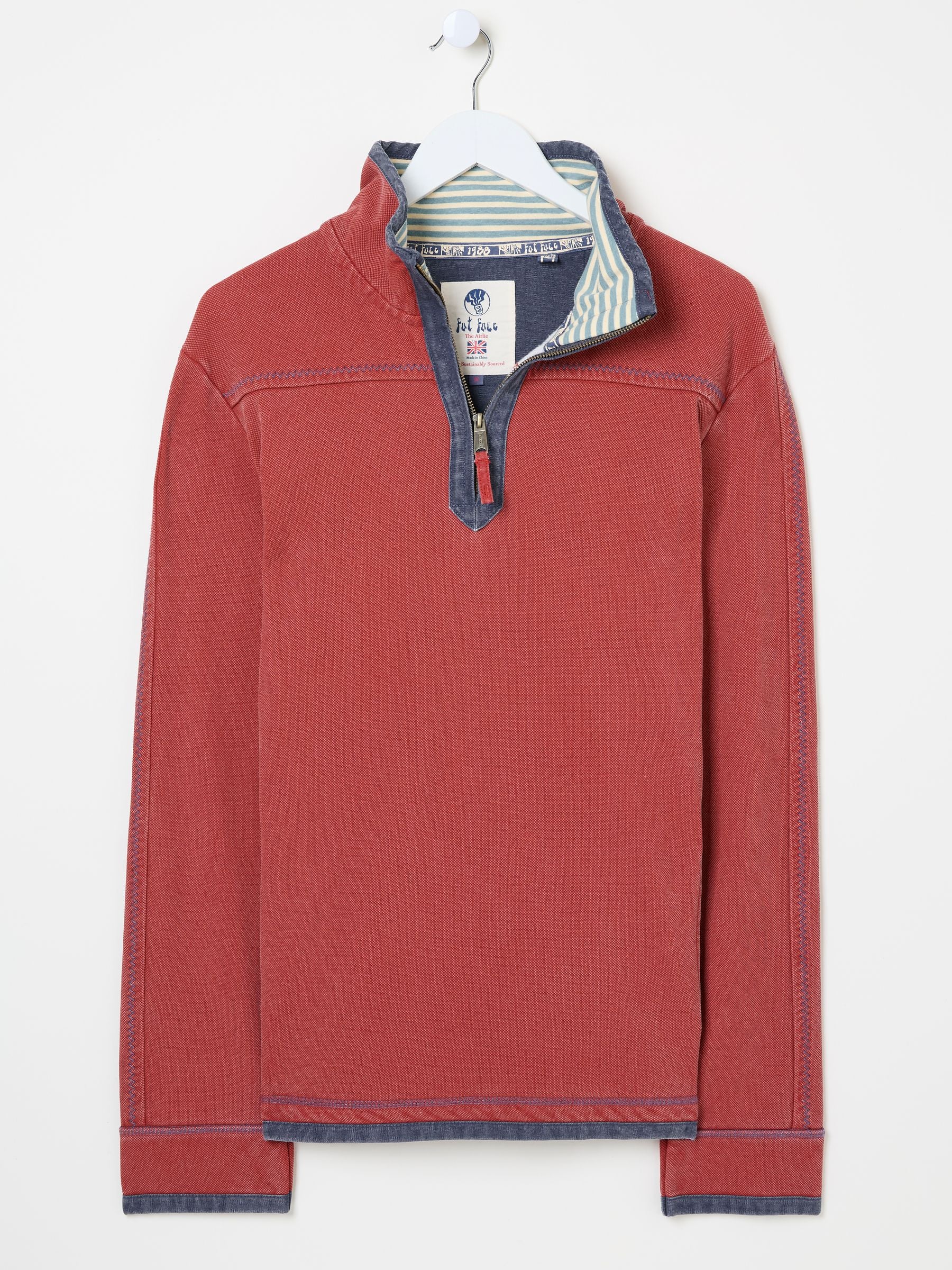 Red 100% Cotton Airlie Panel Quarter Zip Sweat Top