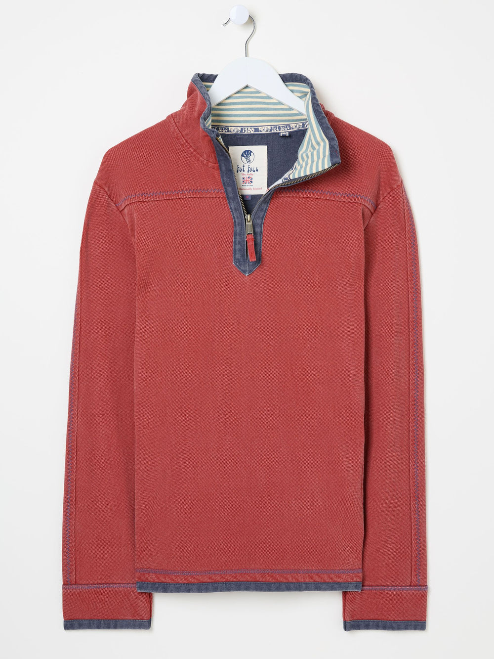 Red 100% Cotton Airlie Panel Quarter Zip Sweat Top