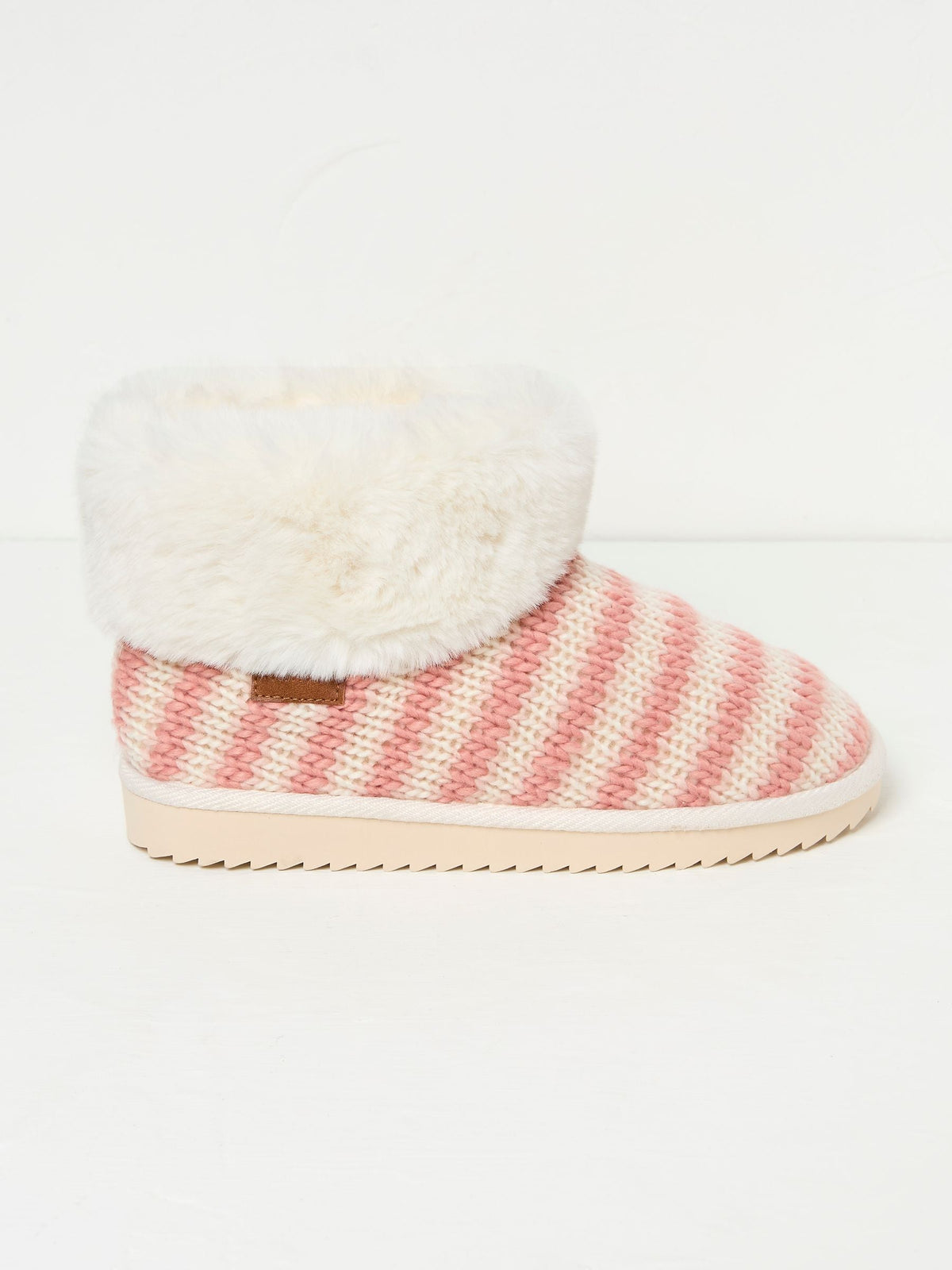 Pink Faux Fur Cuff Knitted Slipper Boots