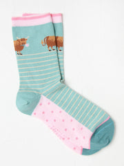 Green Hetty Highland Cow Women's Socks