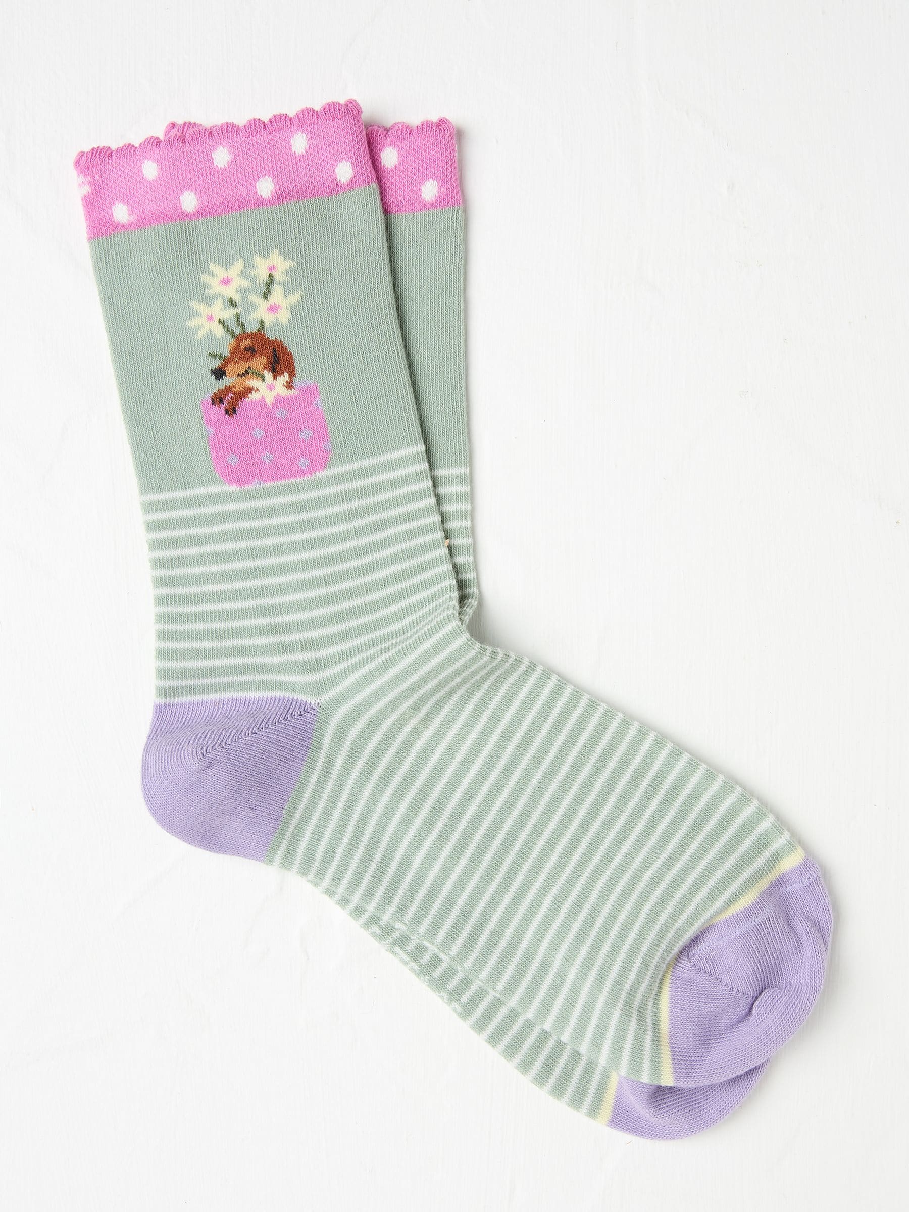 Green Stripe Dog Women's Socks