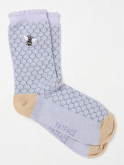 Purple Embroidered Bee Honeycomb Socks