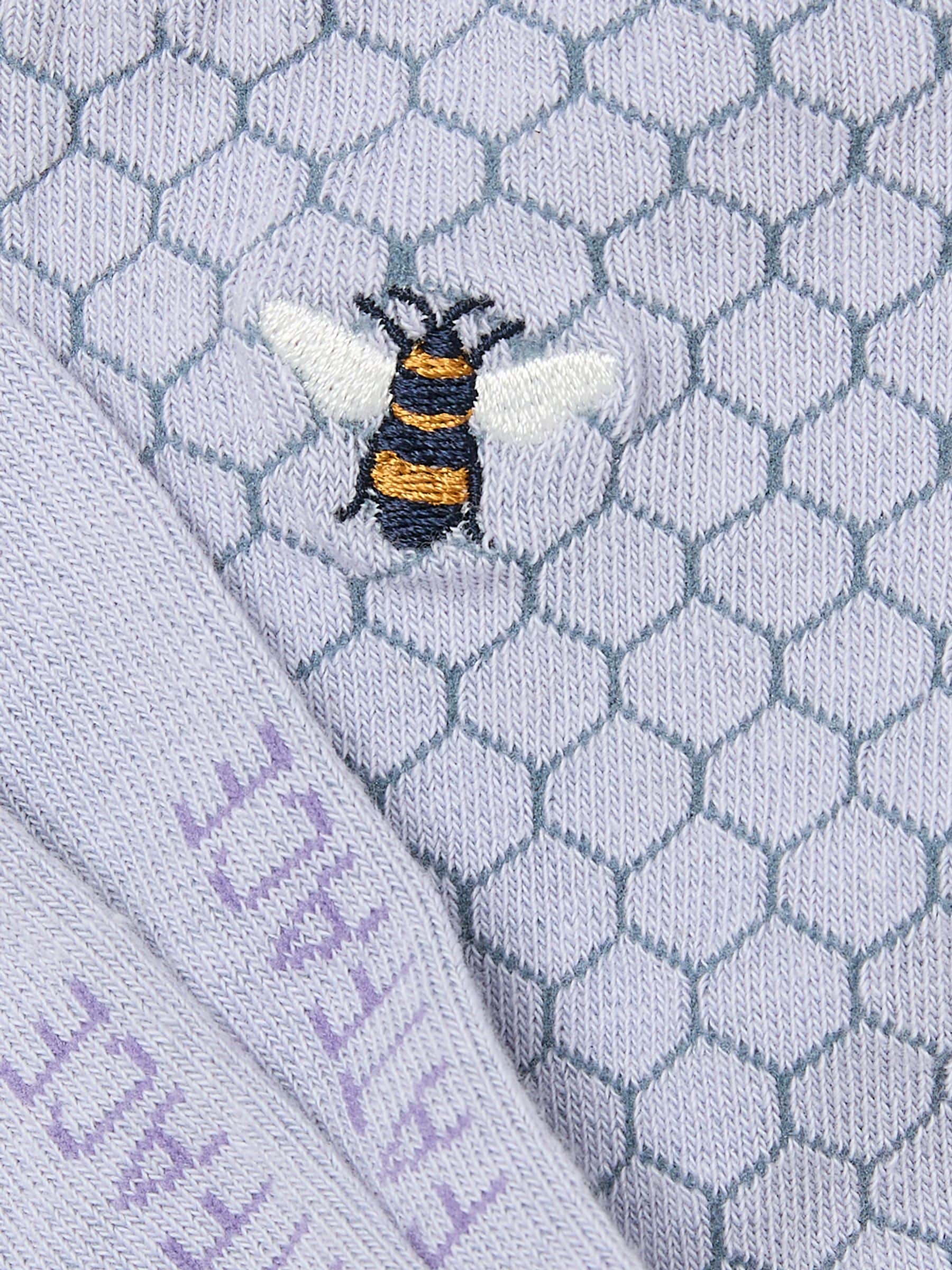 Purple Embroidered Bee Honeycomb Socks