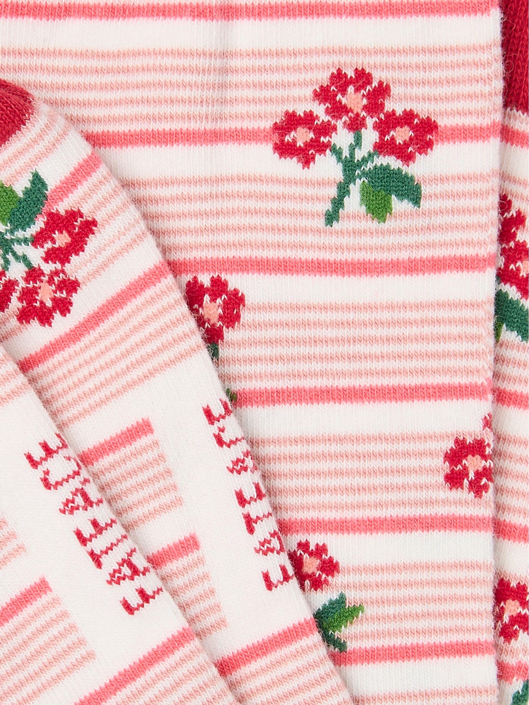 White Stripe Floral Socks