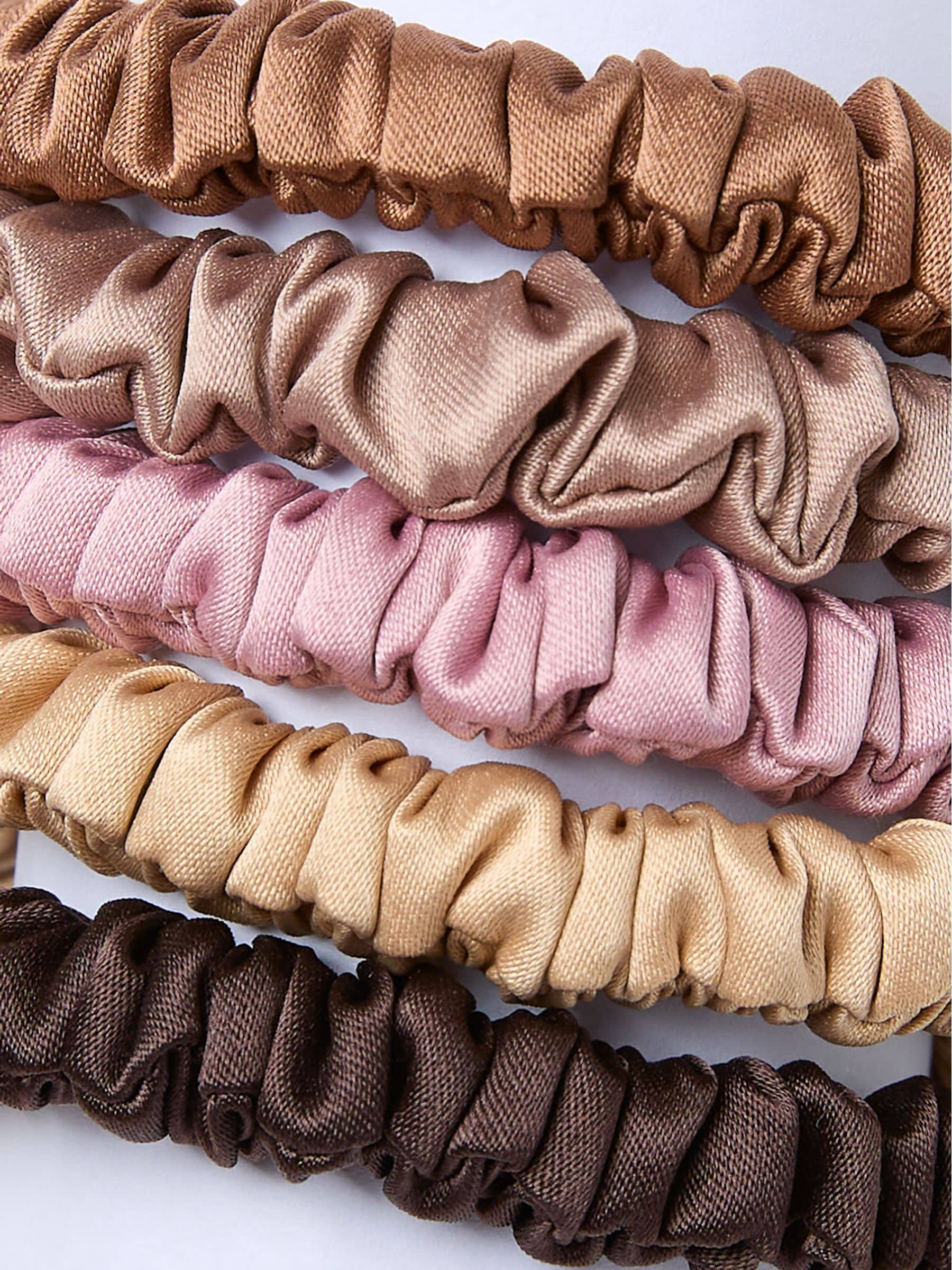 Brown Plain Satin Scrunchies 5 Pack