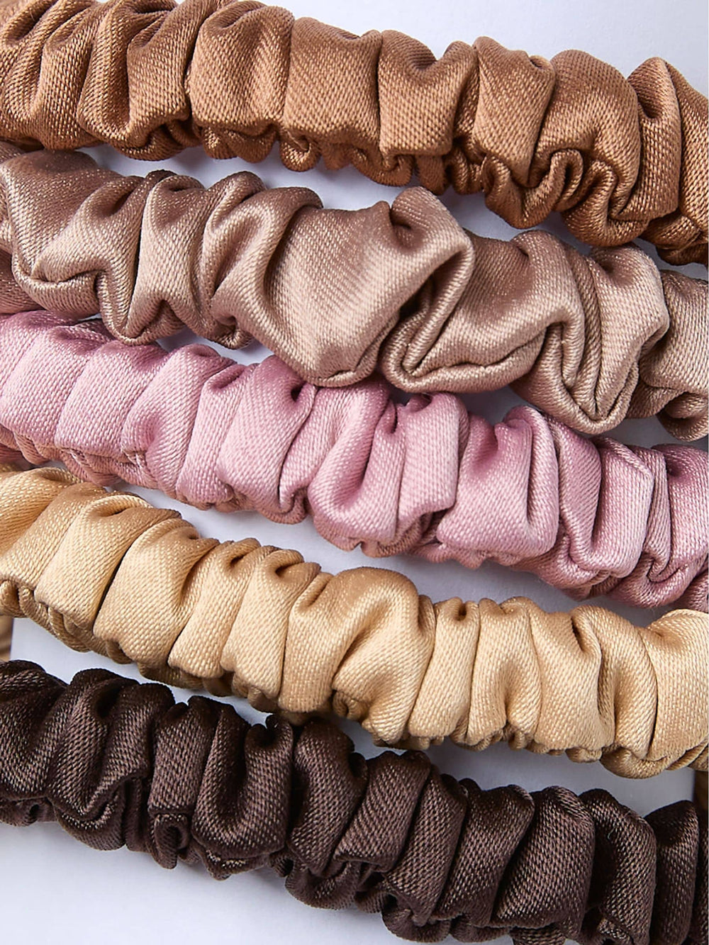 Brown Plain Satin Scrunchies 5 Pack