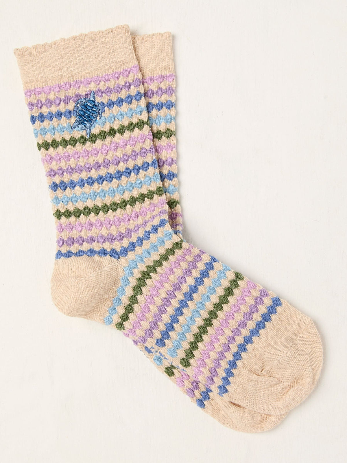 Oatmeal Embroidered Turtle Socks